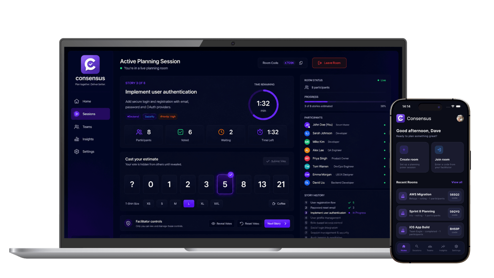 Consensus displayed on laptop and phone